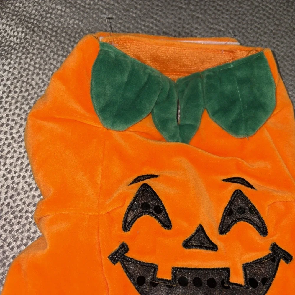 Pet Dog Pumpkin Face Halloween Costume Orange Size Small